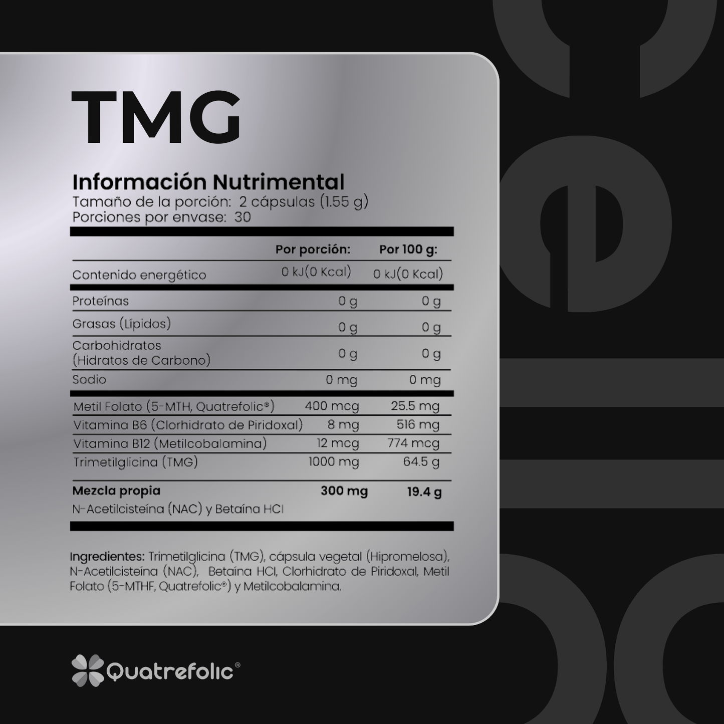 TMG | Complejo con Quatrefolic® y Vitaminas B | Bienestar diario | 60 cápsulas - CellX México