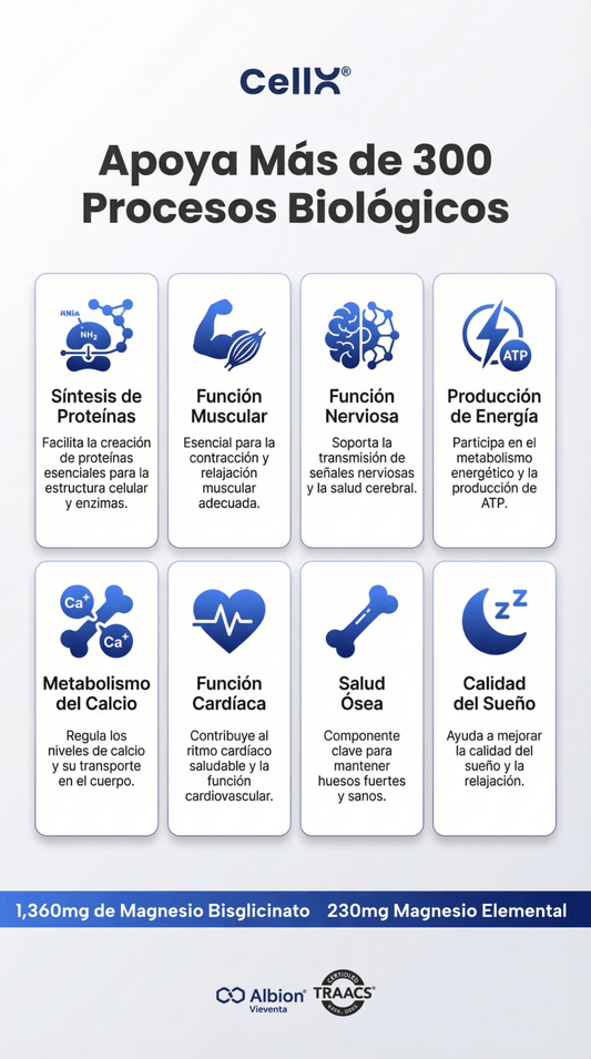 Magnesio Bisglicinato Quelado TRAACS® – Calma, Sueño y Energía Celular - CellX México