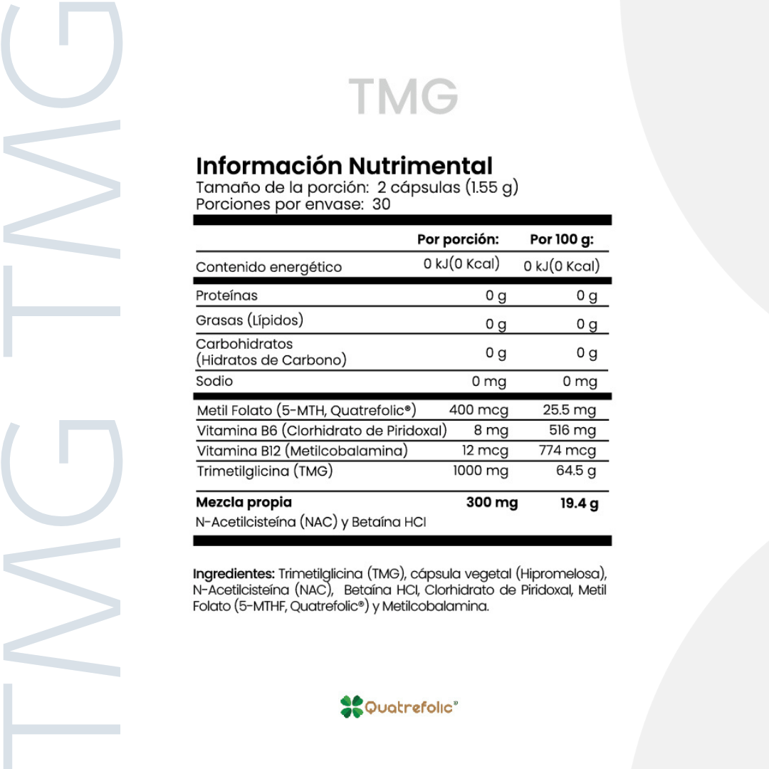 TMG | Complejo con Quatrefolic® y Vitaminas B | Bienestar diario | 60 cápsulas - CellX México