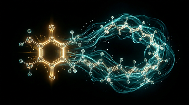 Estructura molecular de la Coenzima Q10 — ubiquinol forma reducida vs ubiquinona