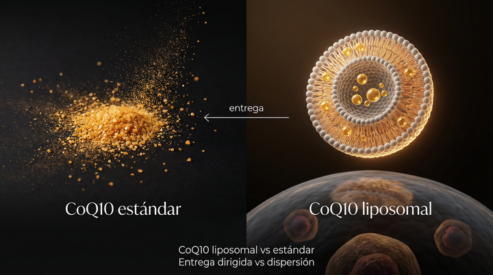 CoQ10 liposomal vs estándar — biodisponibilidad mitocondrial comparación México