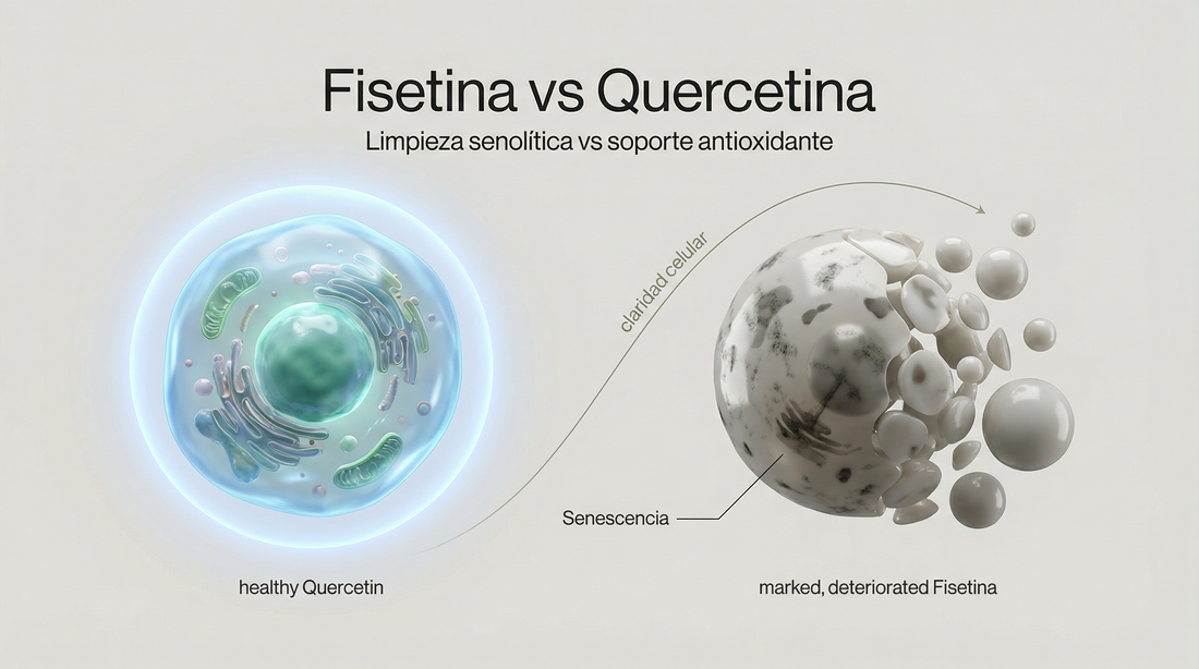 Fisetina vs Quercetina biopunk — senolíticos células zombi longevidad México