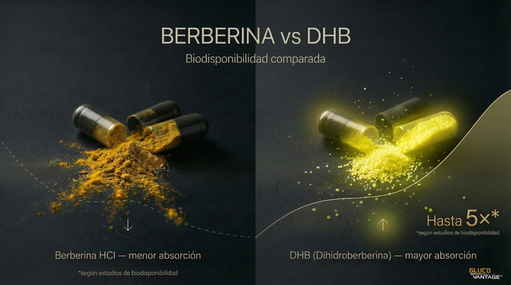 GlucoVantage dihidroberberina en polvo — dihidroberberina vs berberina HCl biodisponibilidad México