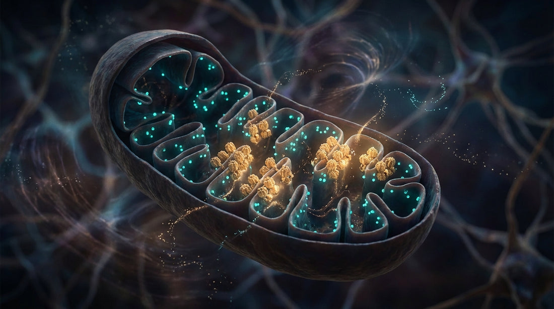 Corte transversal de mitocondria — suplementos para energía sin cafeína con CoQ10 y NMN en México