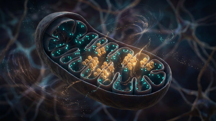 Corte transversal de mitocondria — suplementos para energía sin cafeína con CoQ10 y NMN en México