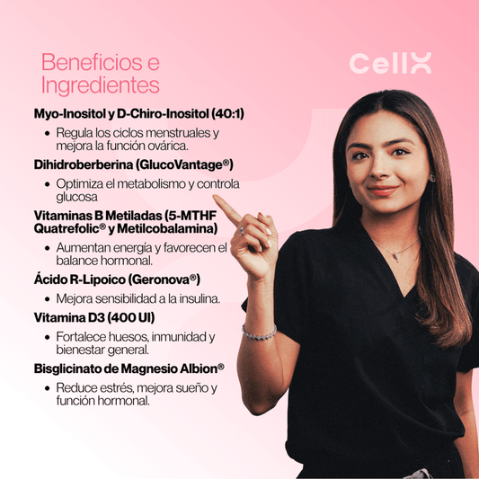 Myo Inositol + D - chiro inositol: ELARA | 120 cápsulas | Suplemento celular femenino | Salud hormonal - CellX México