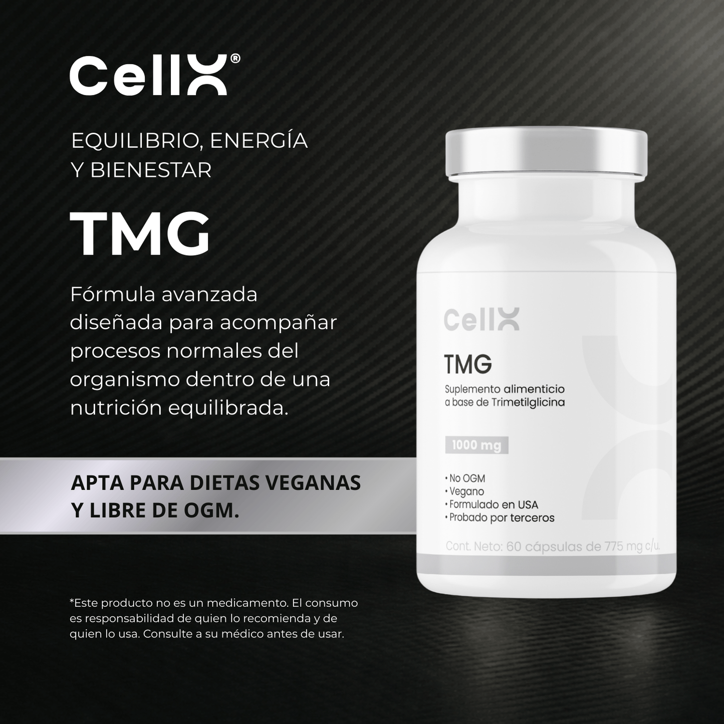TMG | Complejo con Quatrefolic® y Vitaminas B | Bienestar diario | 60 cápsulas - CellX México