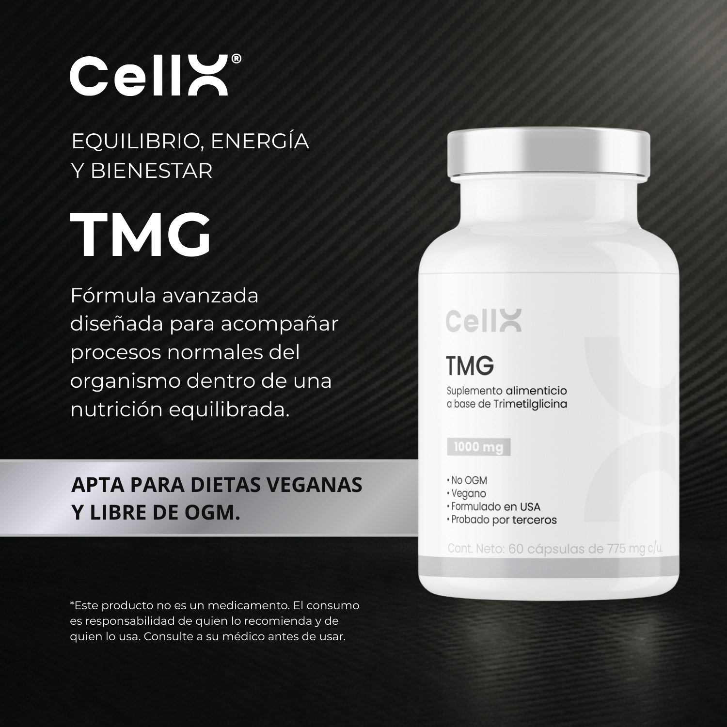 TMG | Complejo con Quatrefolic® y Vitaminas B | Bienestar diario | 60 cápsulas - CellX México
