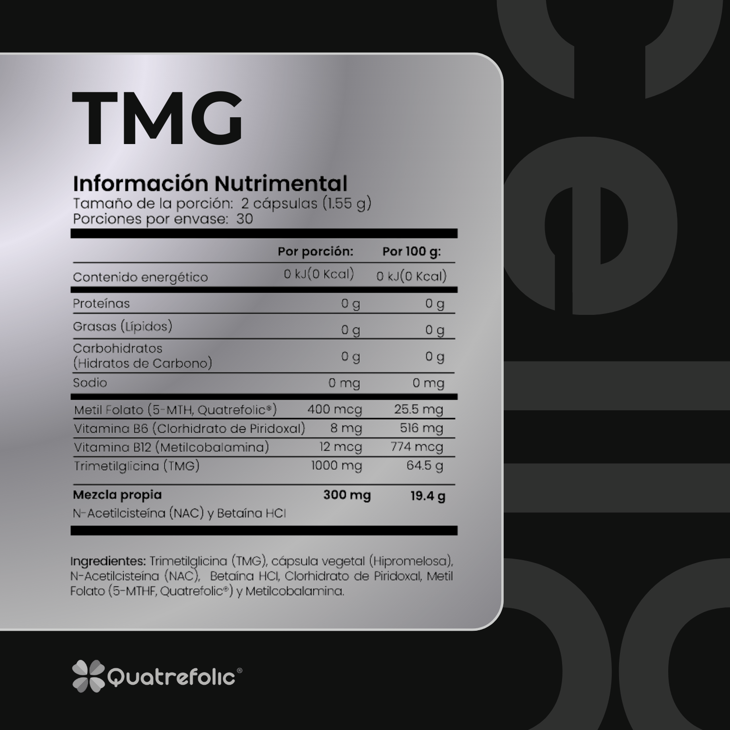 TMG | Complejo con Quatrefolic® y Vitaminas B | Bienestar diario | 60 cápsulas - CellX México