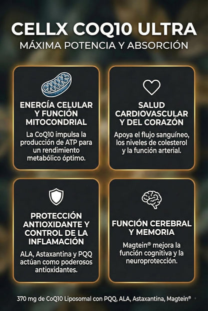 CoQ10 | Liposomal, PQQ y ALA | Energía celular y corazón | 60 cápsulas