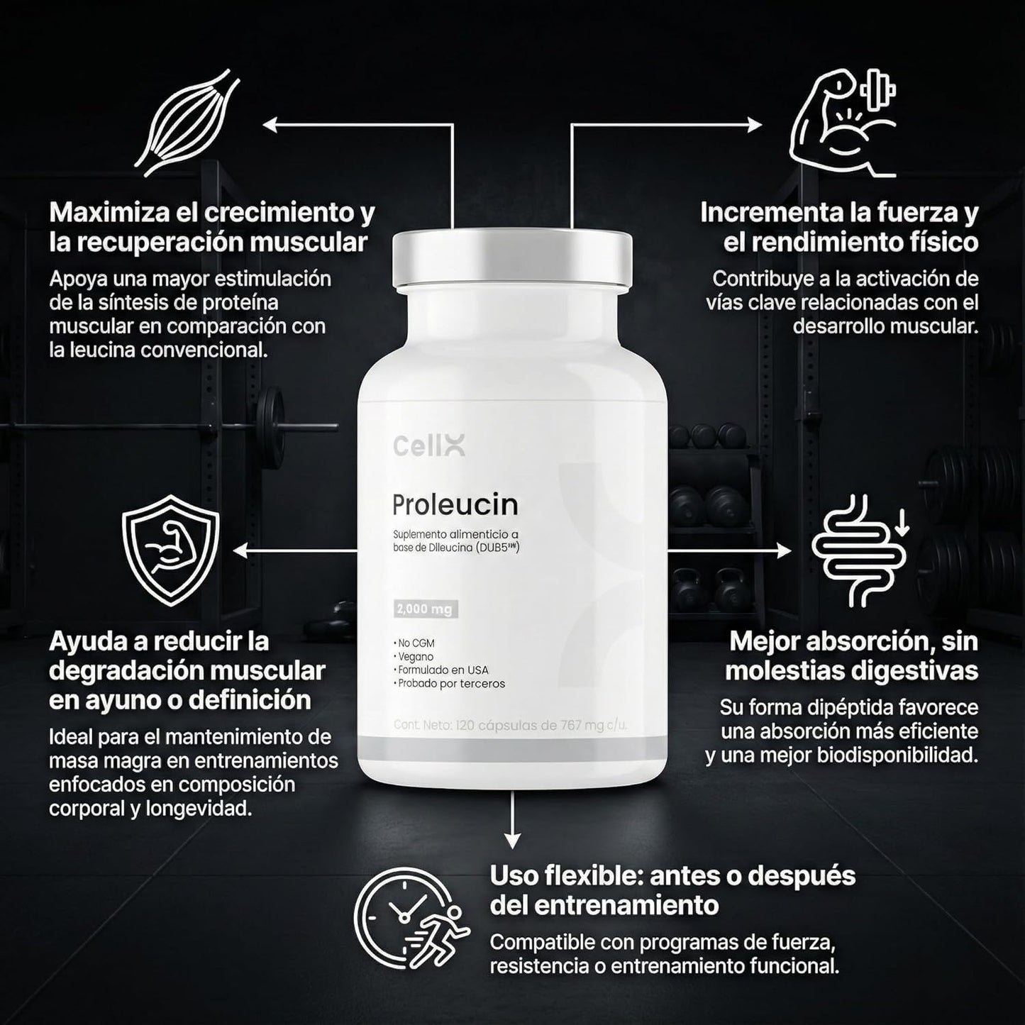 Proleucin | Complejo de L - Leucina Dipéptida (DL185™ & Ramps®) | Bienestar activo | 90 cápsulas - CellX México