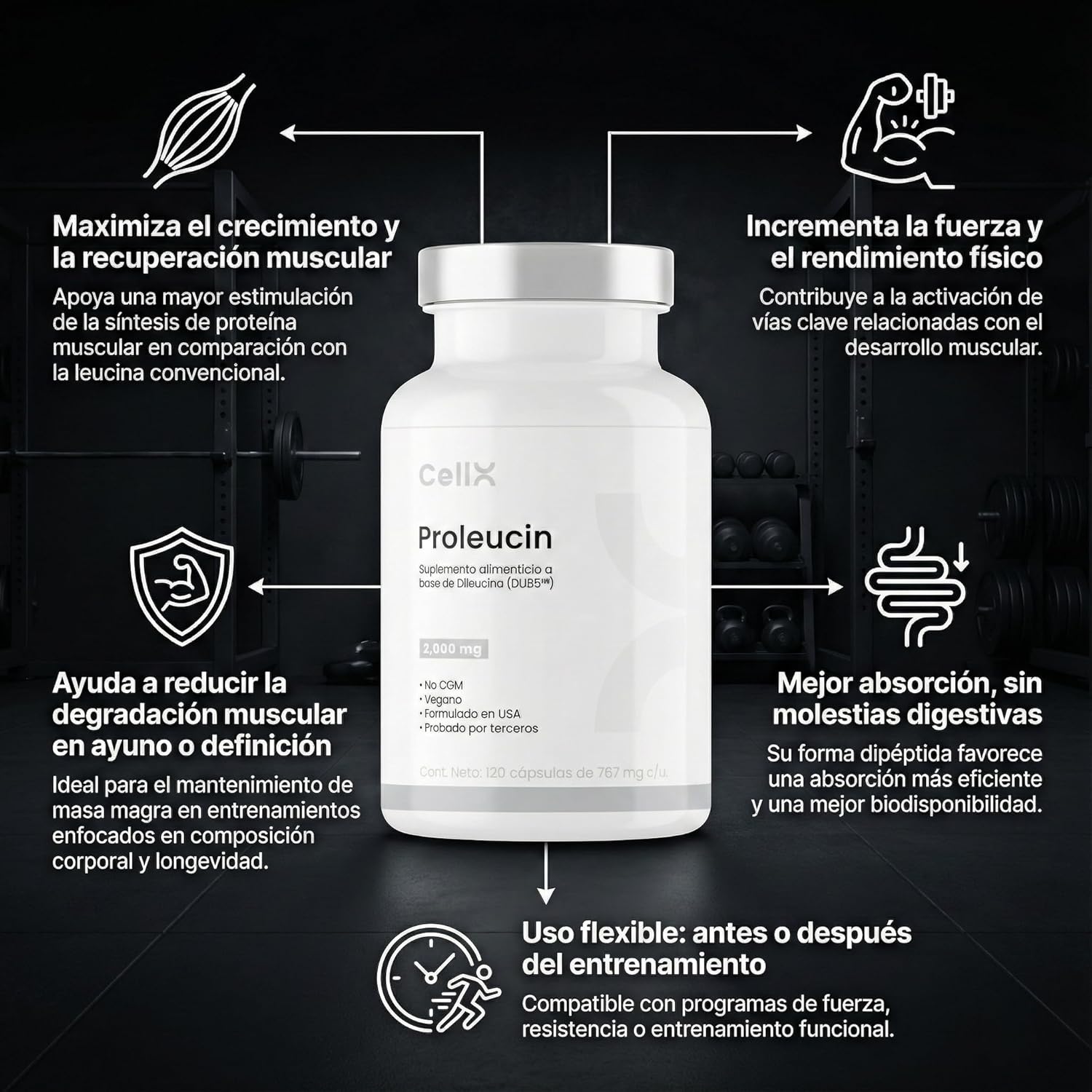 Proleucin | Complejo de L - Leucina Dipéptida (DL185™ & Ramps®) | Bienestar activo | 90 cápsulas - CellX México