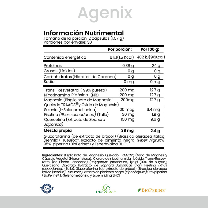 Agenix | NR, Resveratrol y Fisetina | Longevidad celular | 60 cápsulas - CellX México