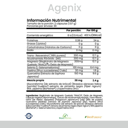 Agenix | NR, Resveratrol y Fisetina | Longevidad celular | 60 cápsulas - CellX México