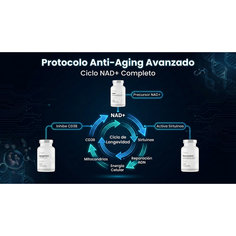 Stack Anti-Aging Avanzado | NMN + Resveratrol + Apigenina