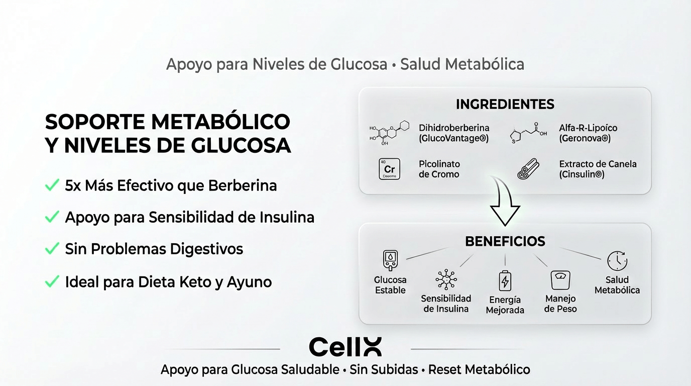 GlucoTrim | GlucoVantage®, Geronova®, Cromo y Cinsulin® de Cell X | Salud metabólica | 60 cápsulas - CellX México