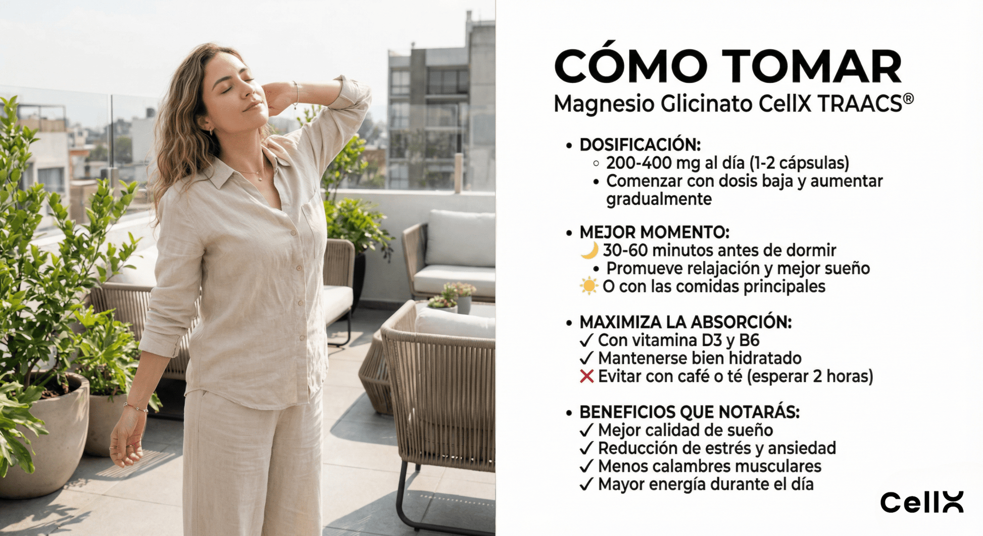 Magnesio Bisglicinato Quelado TRAACS® – Calma, Sueño y Energía Celular - CellX México