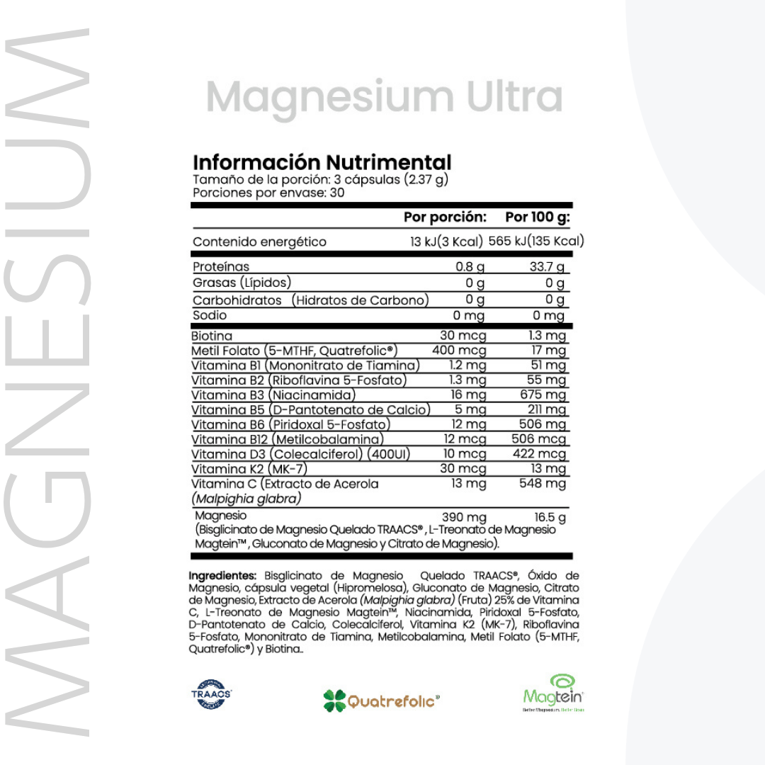 Magnesium Ultra | Complejo de Magnesio y Vitaminas B | Bienestar diario | 90 cápsulas - CellX México