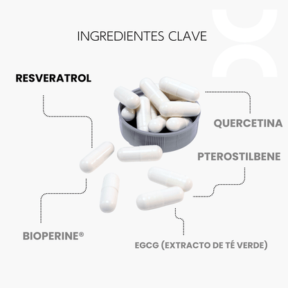 Resveratrol | Complejo polifenólico con Pterostilbeno y EGCG | Bienestar diario | 60 cápsulas - CellX México