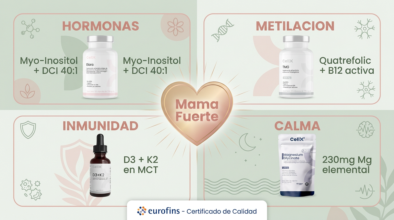Stack Mamá Fuerte | Elara + TMG + D3+K2 + Magnesio