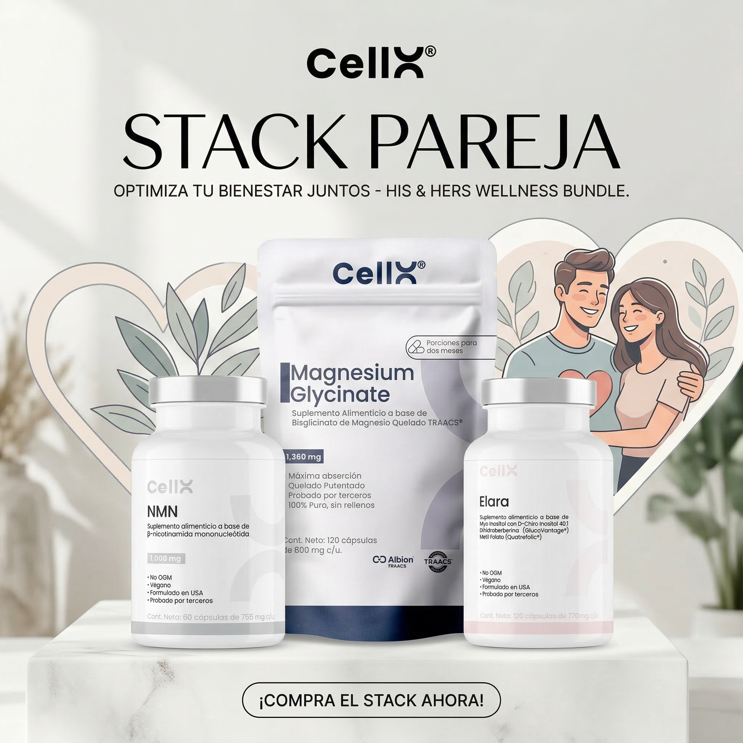 Stack Pareja | NMN + Elara/GlucoTrim + 2× Magnesio