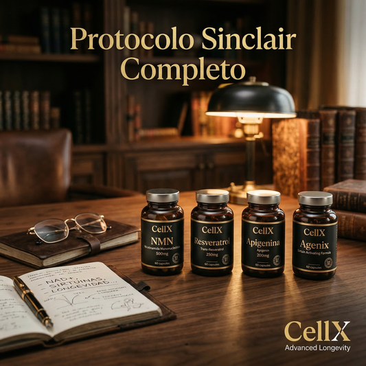 Stack Protocolo Sinclair Completo | NMN + Resveratrol + Apigenina + Espermidina + TMG