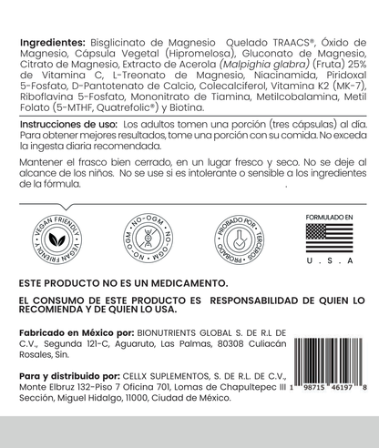 Magnesium Ultra CellX - ingredientes e instrucciones de uso de la etiqueta actual
