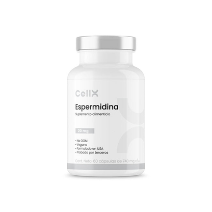 CellX Espermidina mockup producto frasco 60 capsulas