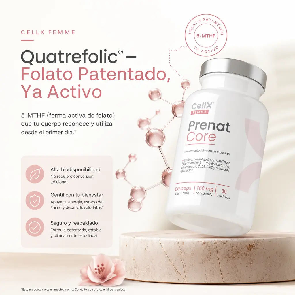 Prenat Core — Multivitamínico Prenatal con Quatrefolic® y Colina Real | CellX Femme