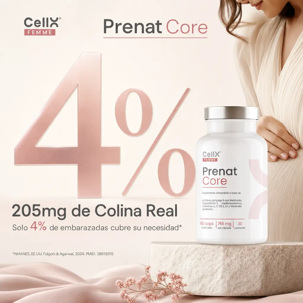 Prenat Core — Multivitamínico Prenatal con Quatrefolic® y Colina Real | CellX Femme