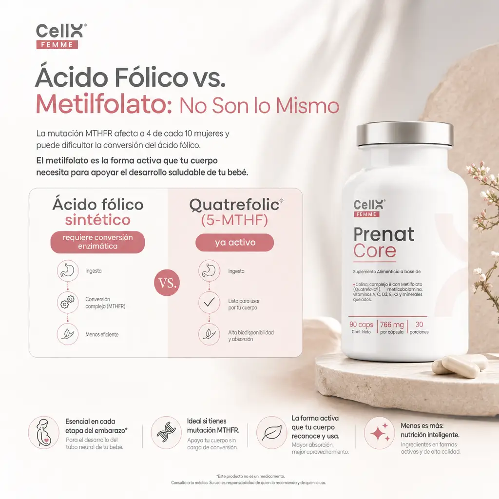Prenat Core — Multivitamínico Prenatal con Quatrefolic® y Colina Real | CellX Femme