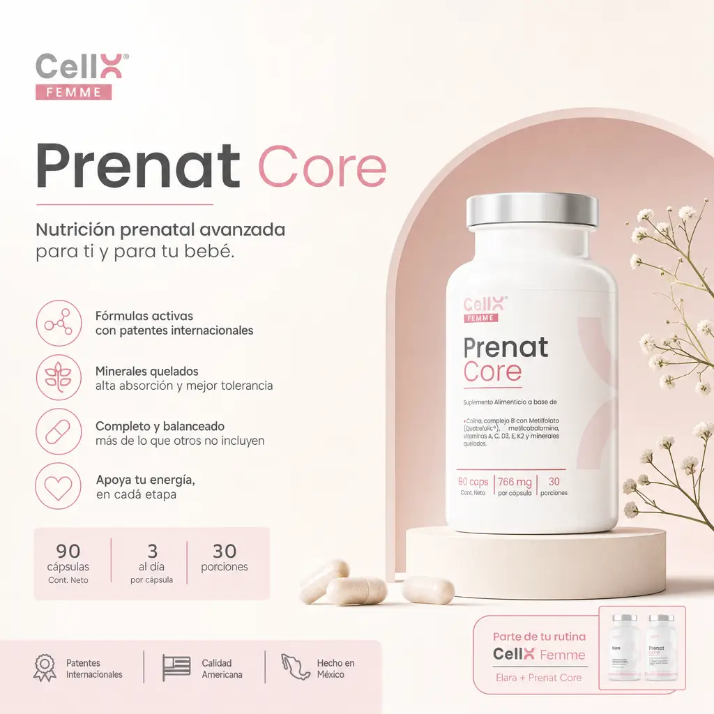 Prenat Core — Multivitamínico Prenatal con Quatrefolic® y Colina Real | CellX Femme