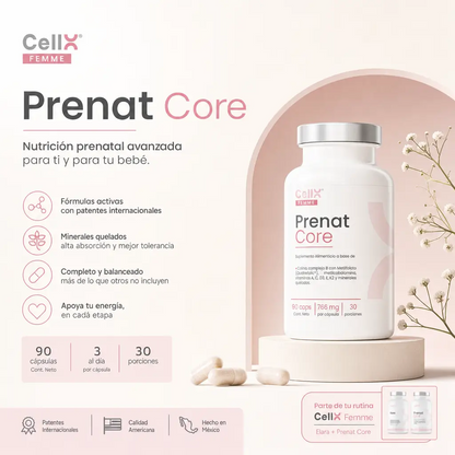 Prenat Core — Multivitamínico Prenatal con Quatrefolic® y Colina Real | CellX Femme
