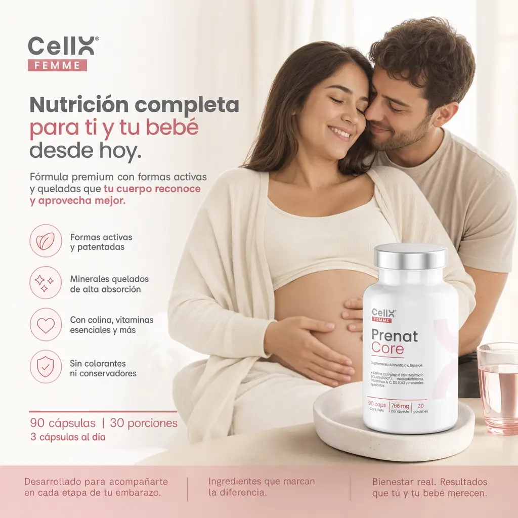 Prenat Core — Multivitamínico Prenatal con Quatrefolic® y Colina Real | CellX Femme