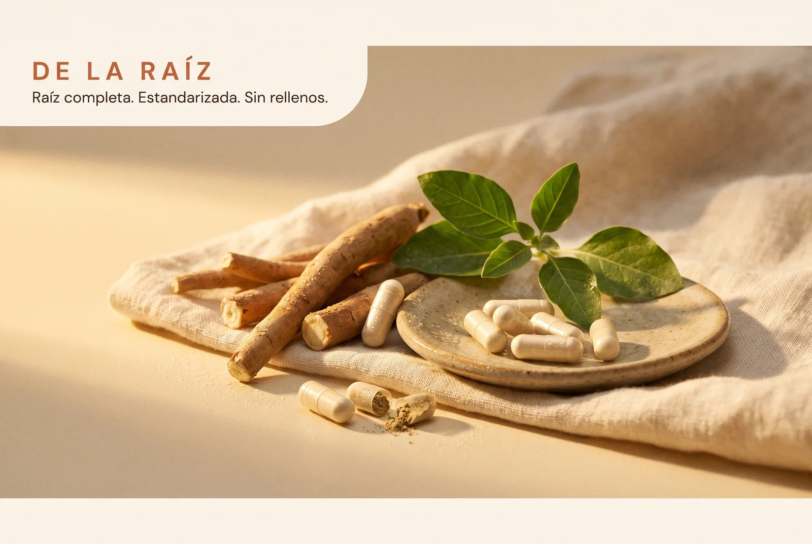 Raíz de ashwagandha KSM-66 estandarizada, sin rellenos