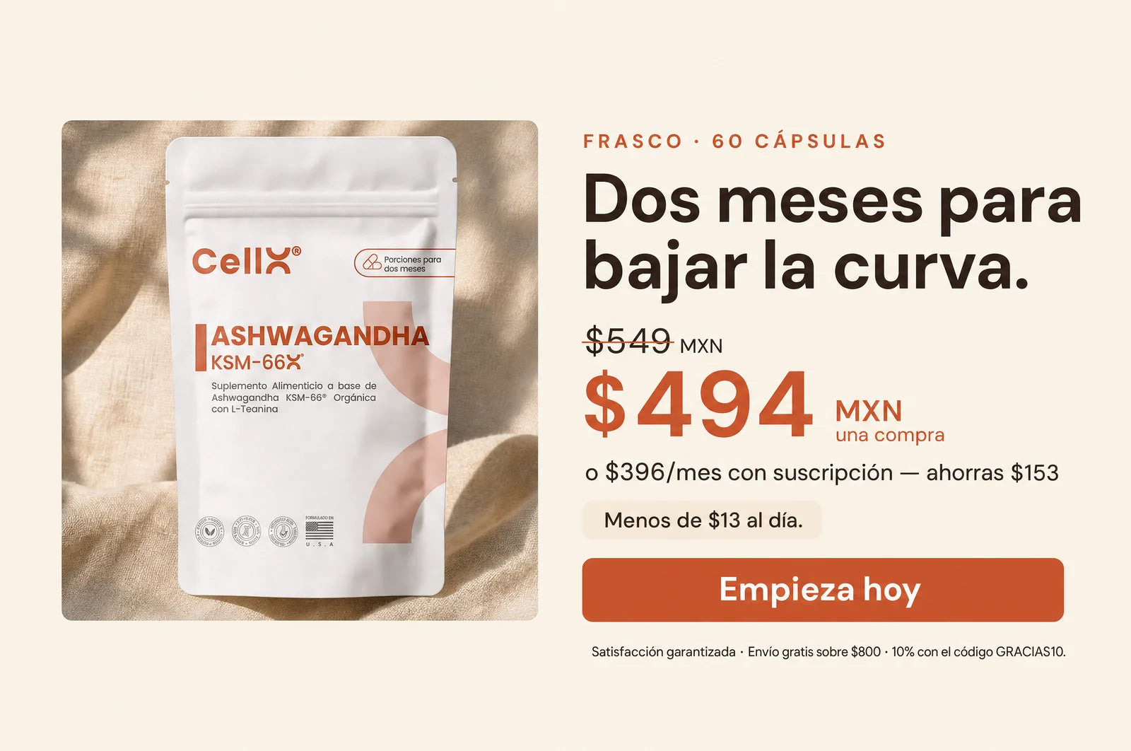 Oferta: Ashwagandha KSM-66 + L-Teanina, 60 cápsulas para 2 meses